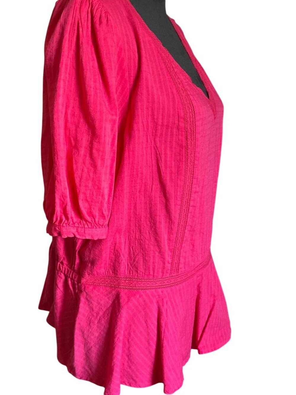 Liz Claiborne Womens Large Pink Peplum Top With V-Neck & Puff Sleeves - Picture 3 of 5